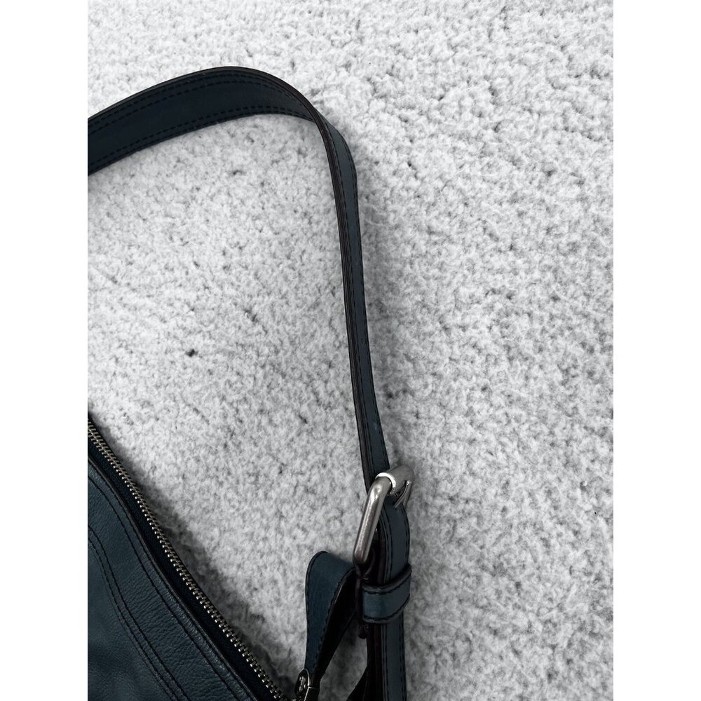 Women's Fossil Teal Leather Slouchy Hobo Shoulder Bag Silver Tone Hardware - Picture 10 of 14